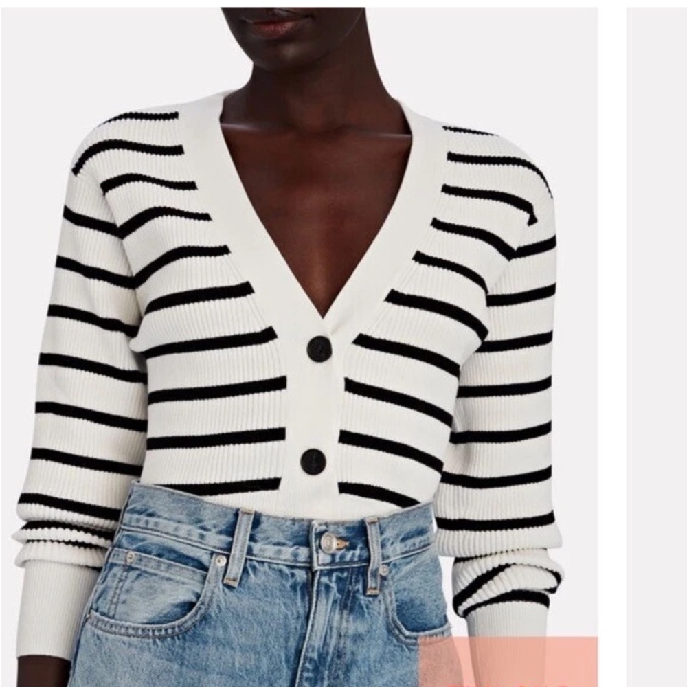 FRAME Relaxed Striped Rib-Knit Cardigan & bralette set - black white stripe NWT